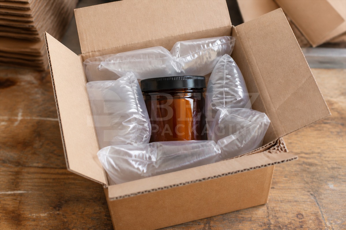 air cushions protecting a glass container