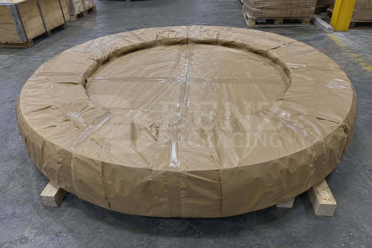Large ring-bearing-shaped load fully sealed in PE-coated VCI paper