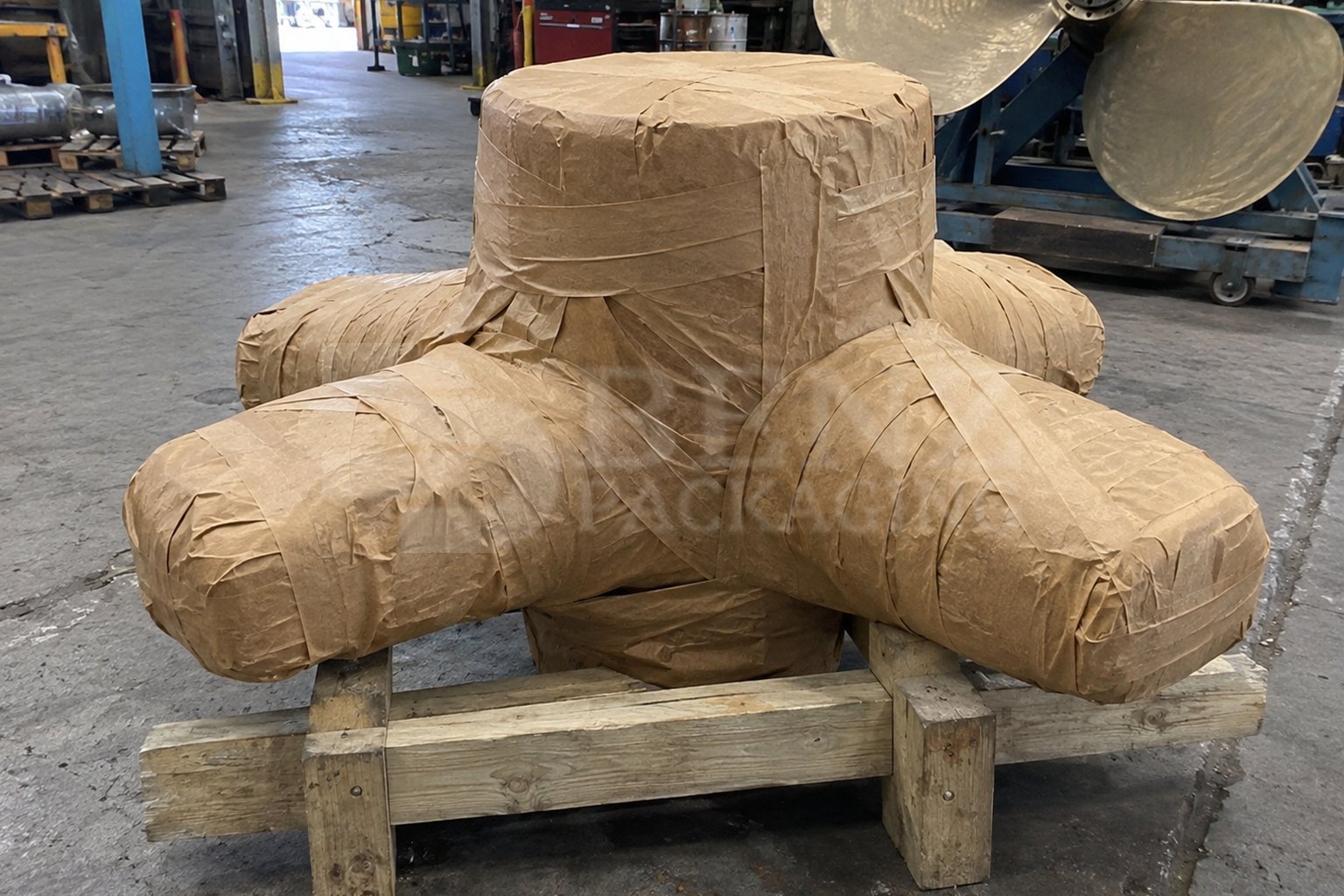 Irregular propeller-hub-shaped load contour wrapped in conformable VCI crepe paper