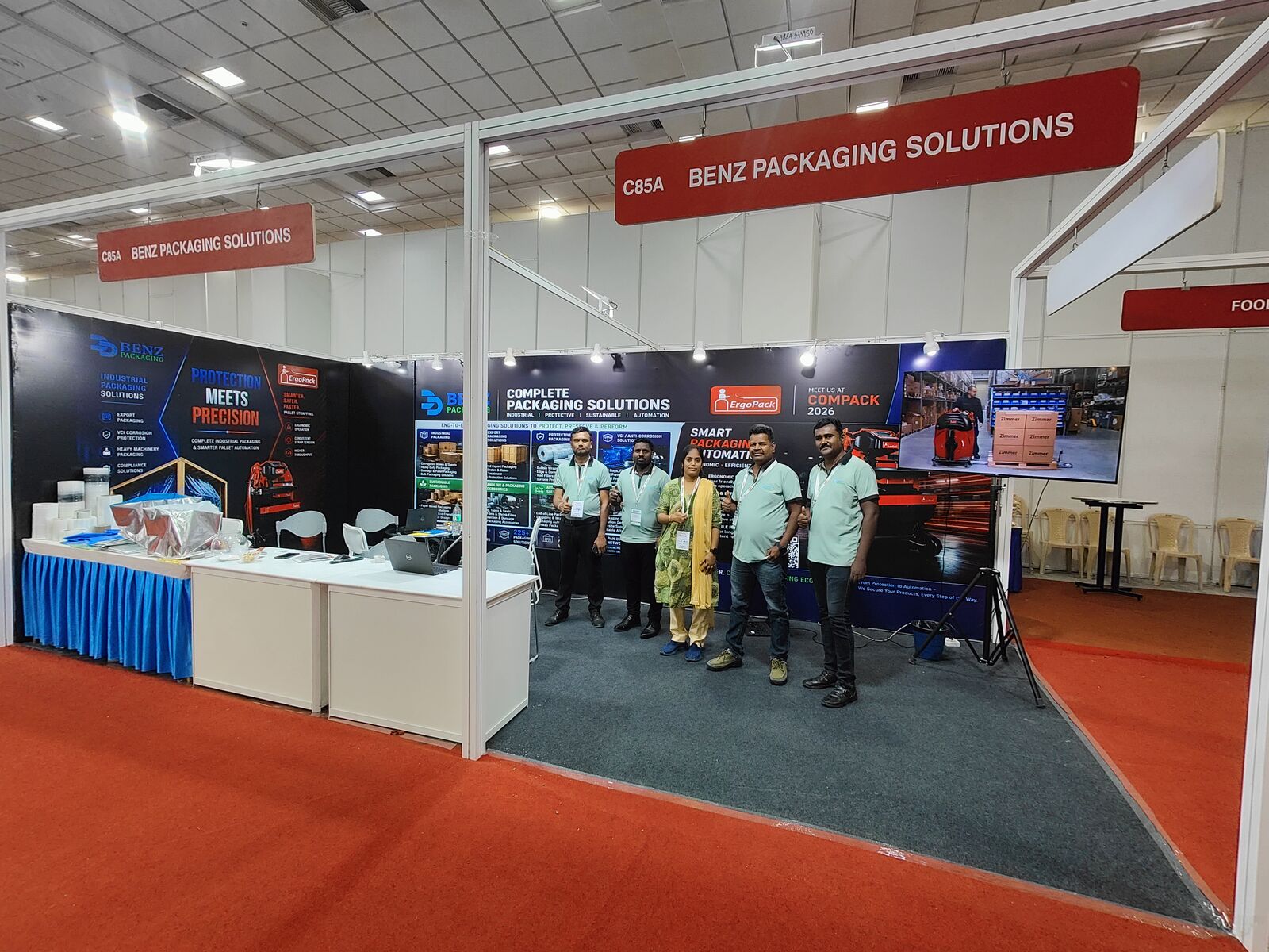 BENZ Packaging Solutions stand, Booth C85A, at LOGMAT 2026, Chennai Trade Centre