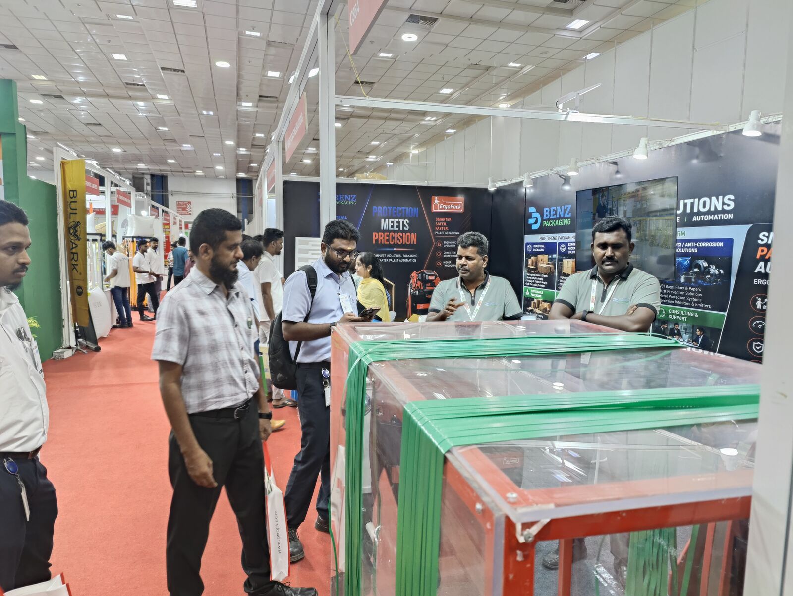 BENZ Packaging team meeting visitors at LOGMAT 2026, Booth C85A, Chennai
