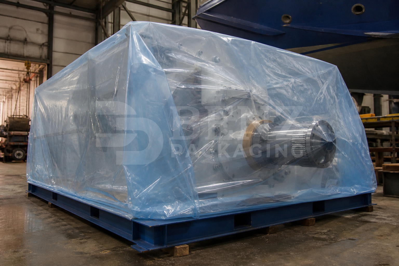 Multimetal VCI film packaging for a marine waterjet gearbox in an industrial parts-protection scenario.